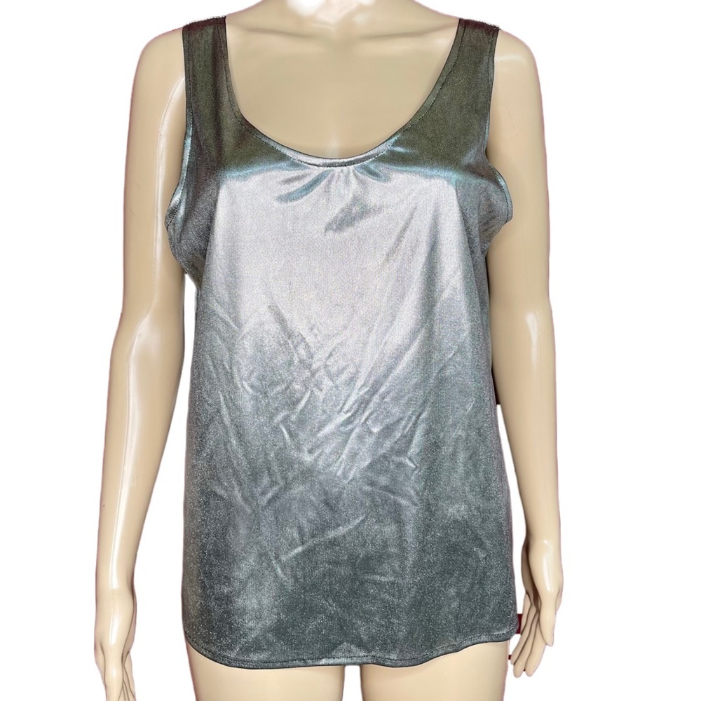 Vintage 1990’s Katie Brooke Silver Lame Metallic Sleeveless Top/Shell Large